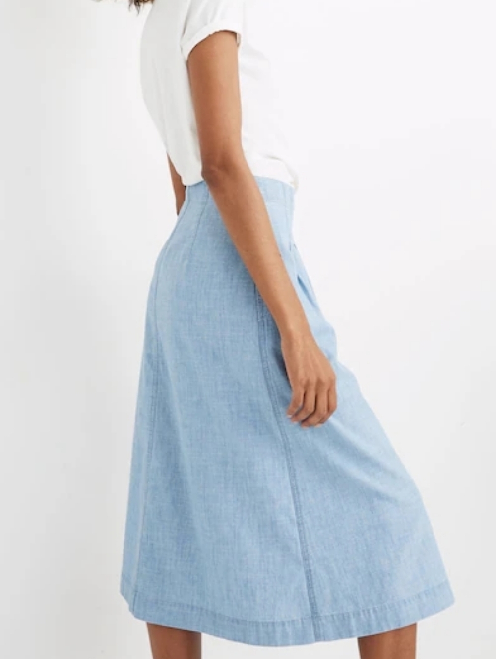 Madewell Chambray Midi Skirt sz 14 Blue Weatherly Wash Button Front Pockets NEW - Picture 12 of 16
